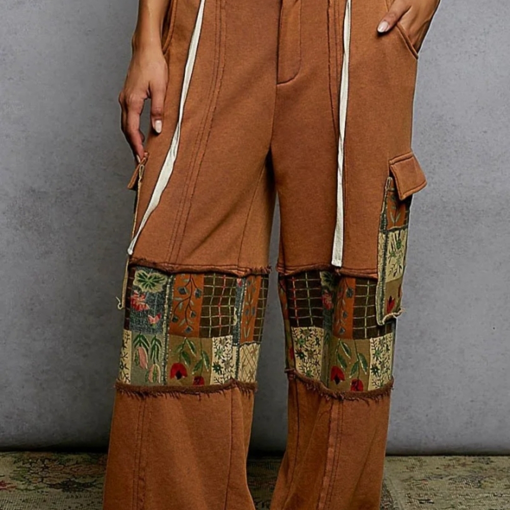 POL Rust Patchwork Wide-Leg Cargo Pants NWOT - image 1
